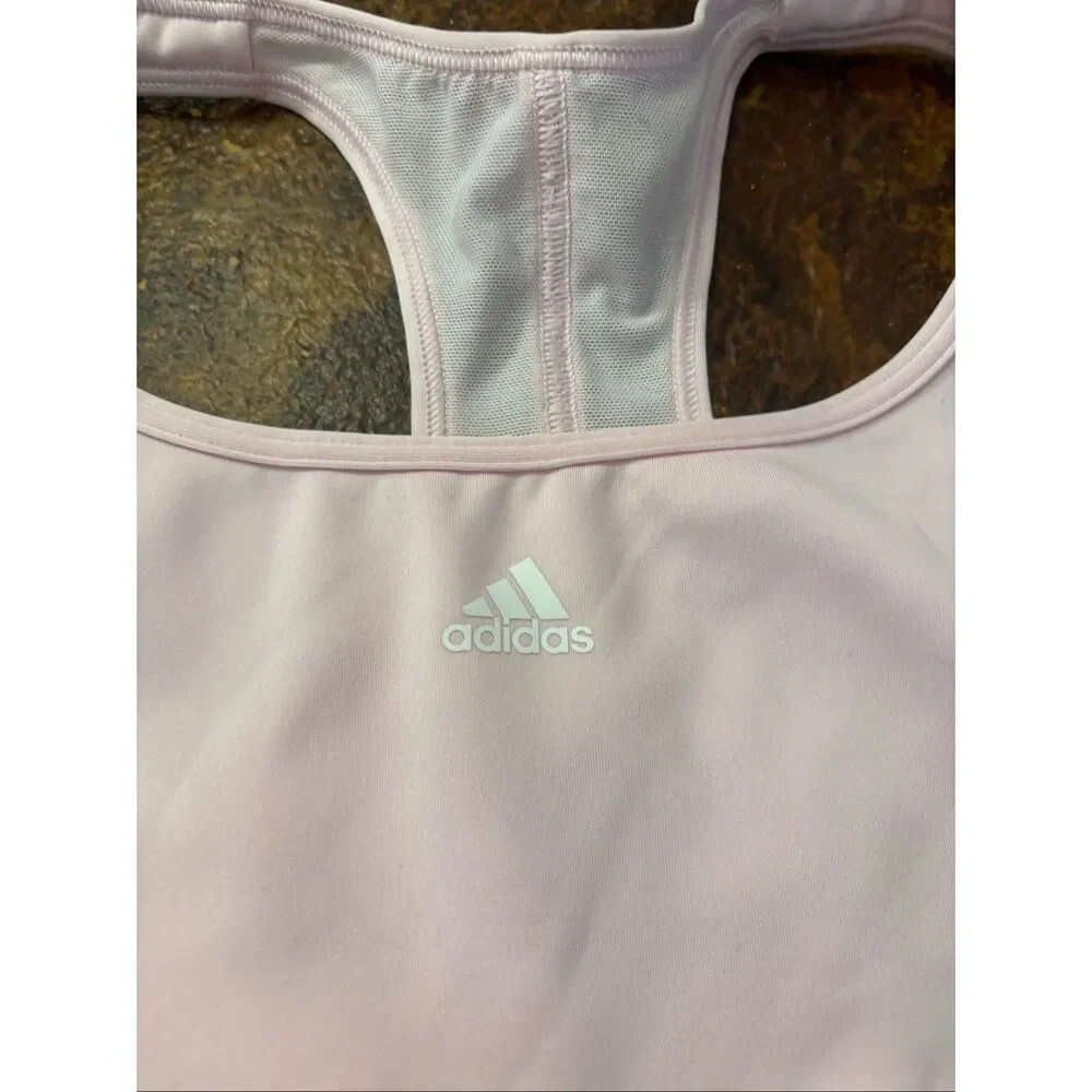 Adidas Powerreact Training Sports Bra Large Baby Pink Gently Worn - Picture 3 of 7